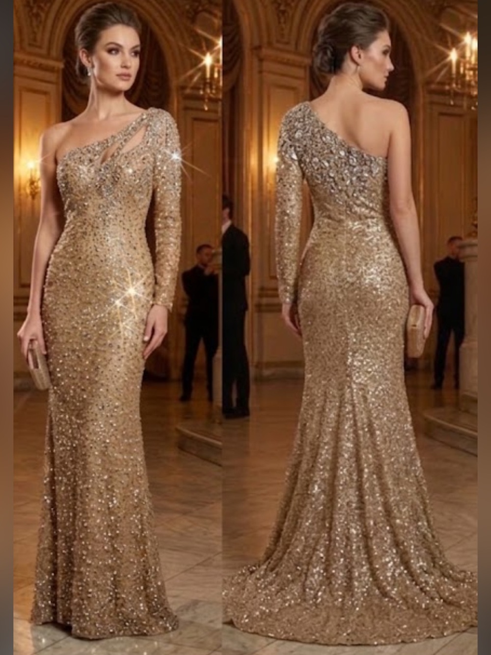 Tony Bowls beaded one shoulder long Gown